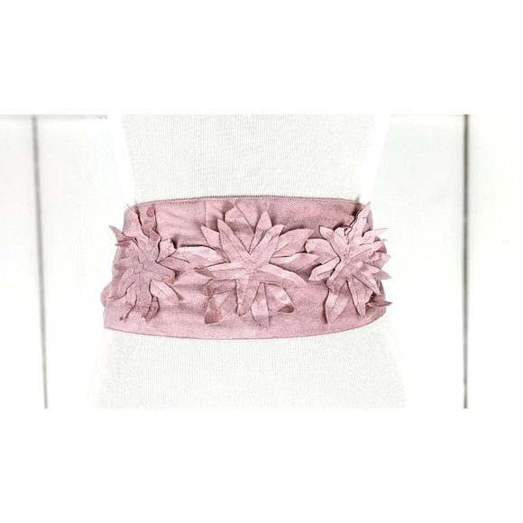 Deanna Farrell Designs pink floral faux suede wide sash fringe belt one size - Picture 5 of 5